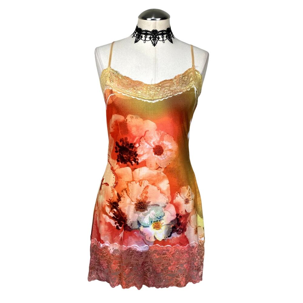 Vtg Y2k Ransome Floral Lace Colorful Spring Summer Boho Coquette Tank Dress XL